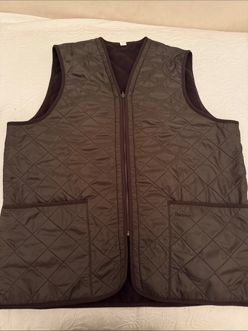 Barbour Quilted Olive Brown Zip-Front Vest XL